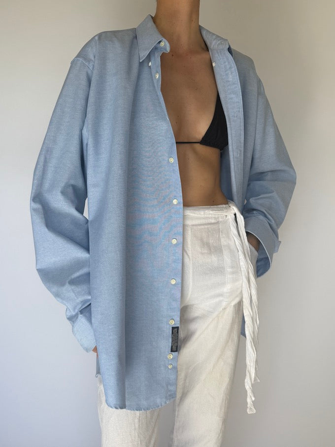 Vintage Oversized Cotton Shirt Light Blue 5935