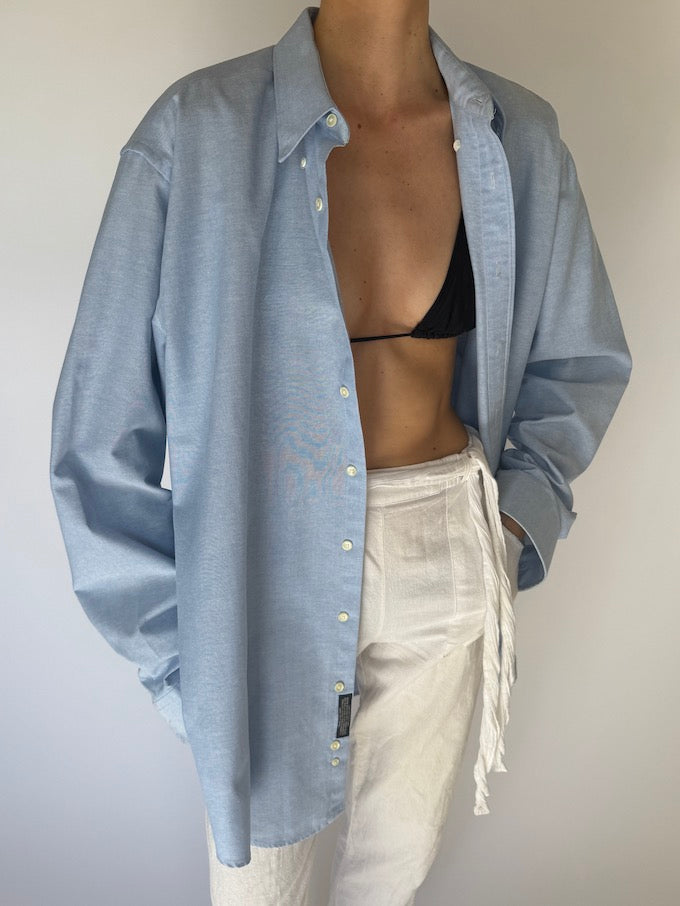 Vintage Oversized Cotton Shirt Light Blue 5935