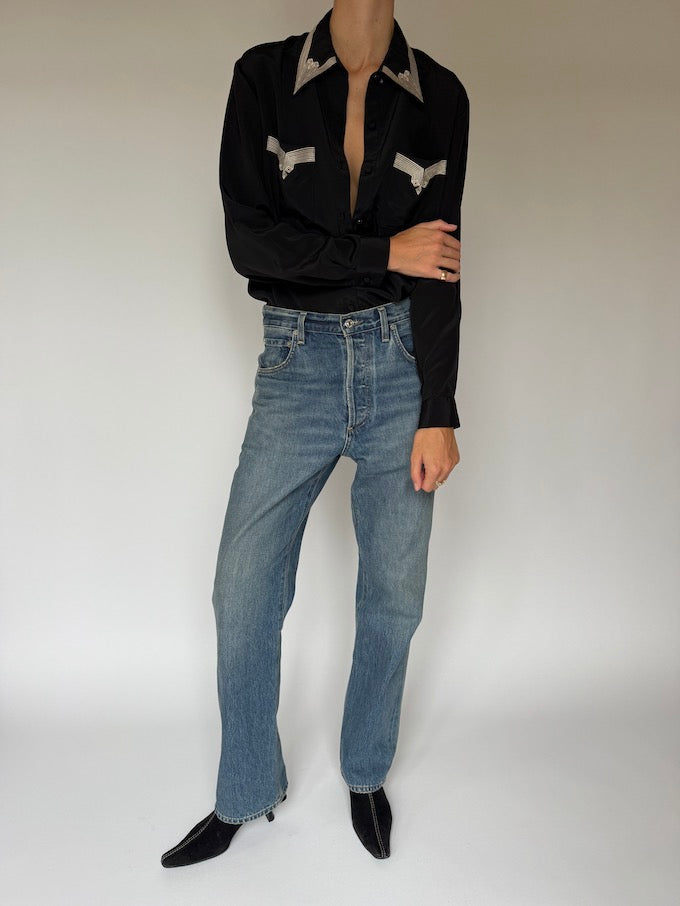 Vintage Western Shirt with Embroidery Detailing Black 6426