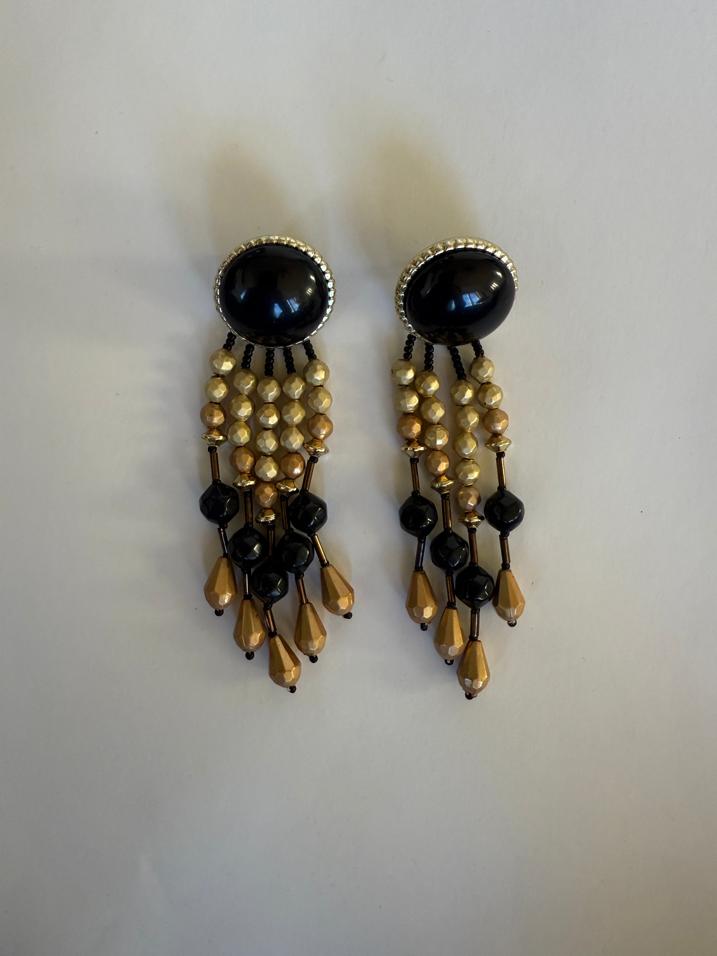 Vintage cascading bead strand earrings detail