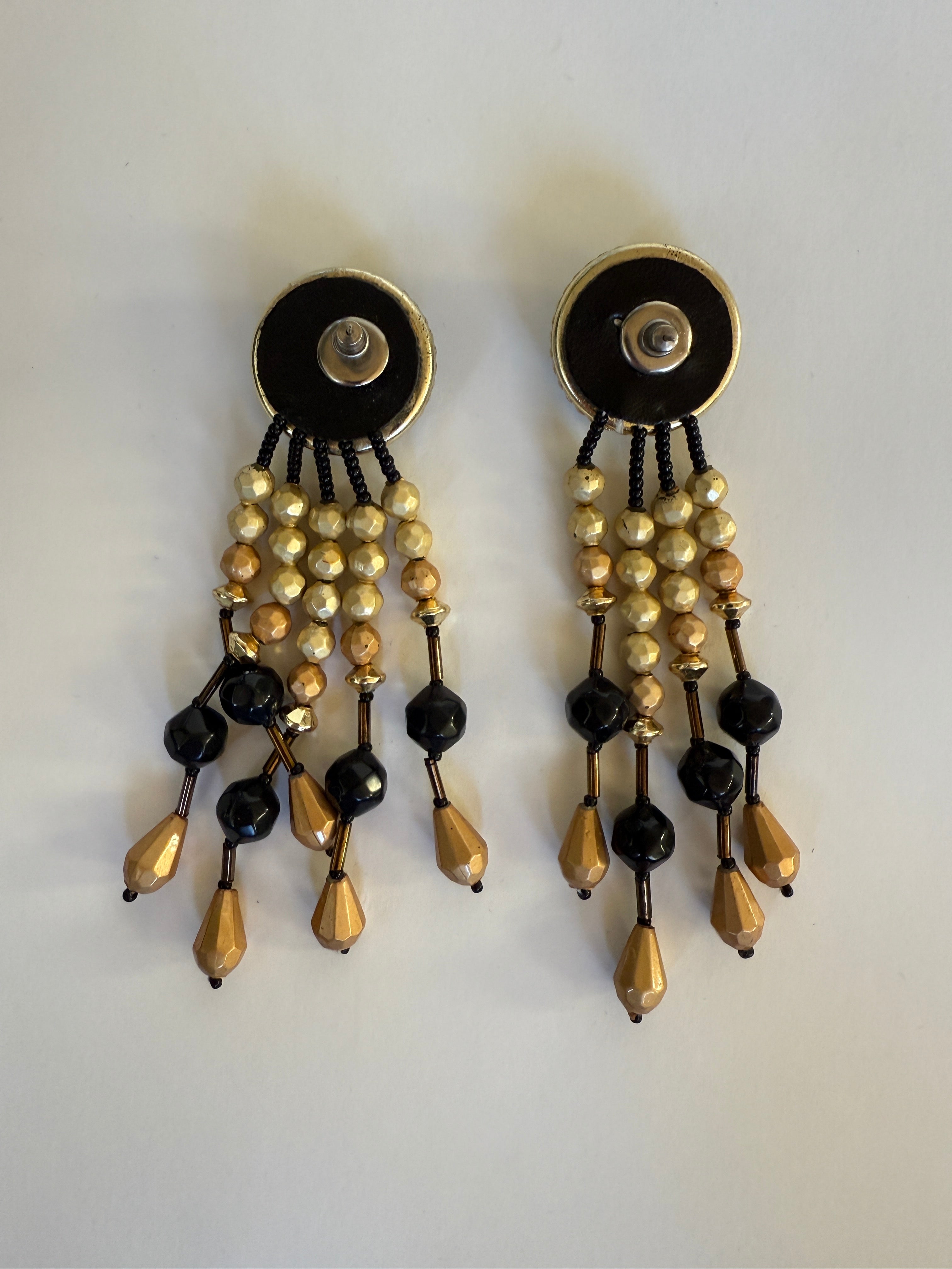 Vintage black and gold earrings back view