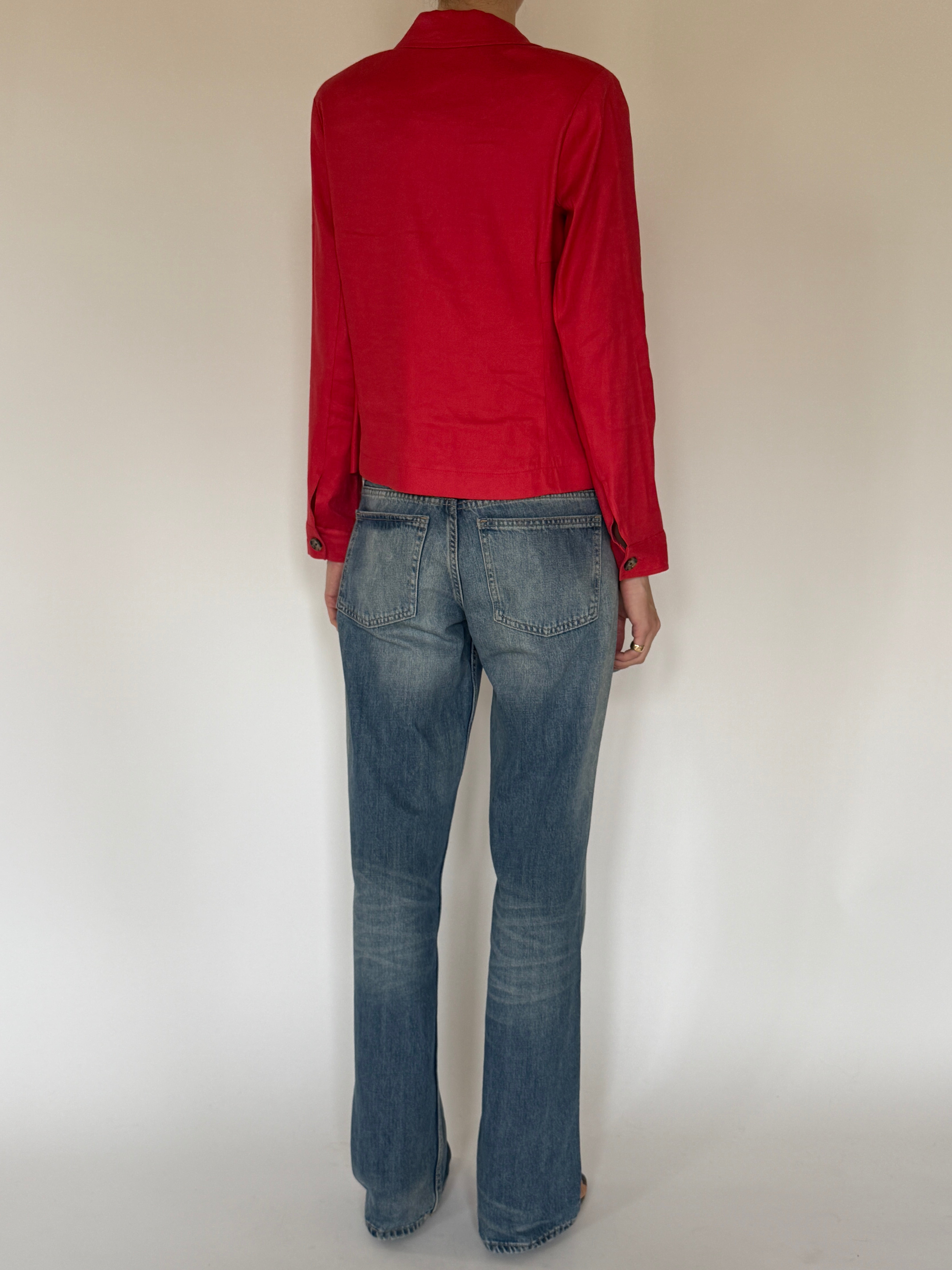 Vintage Fitted Linen Blend Jacket Red 7809