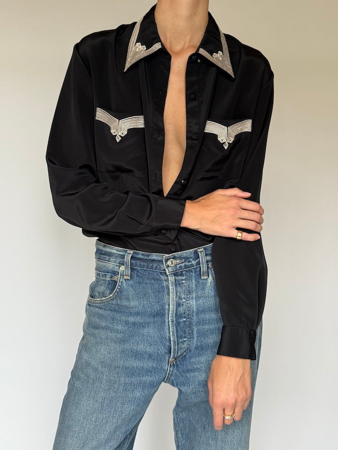 Vintage Western Shirt with Embroidery Detailing Black 6426