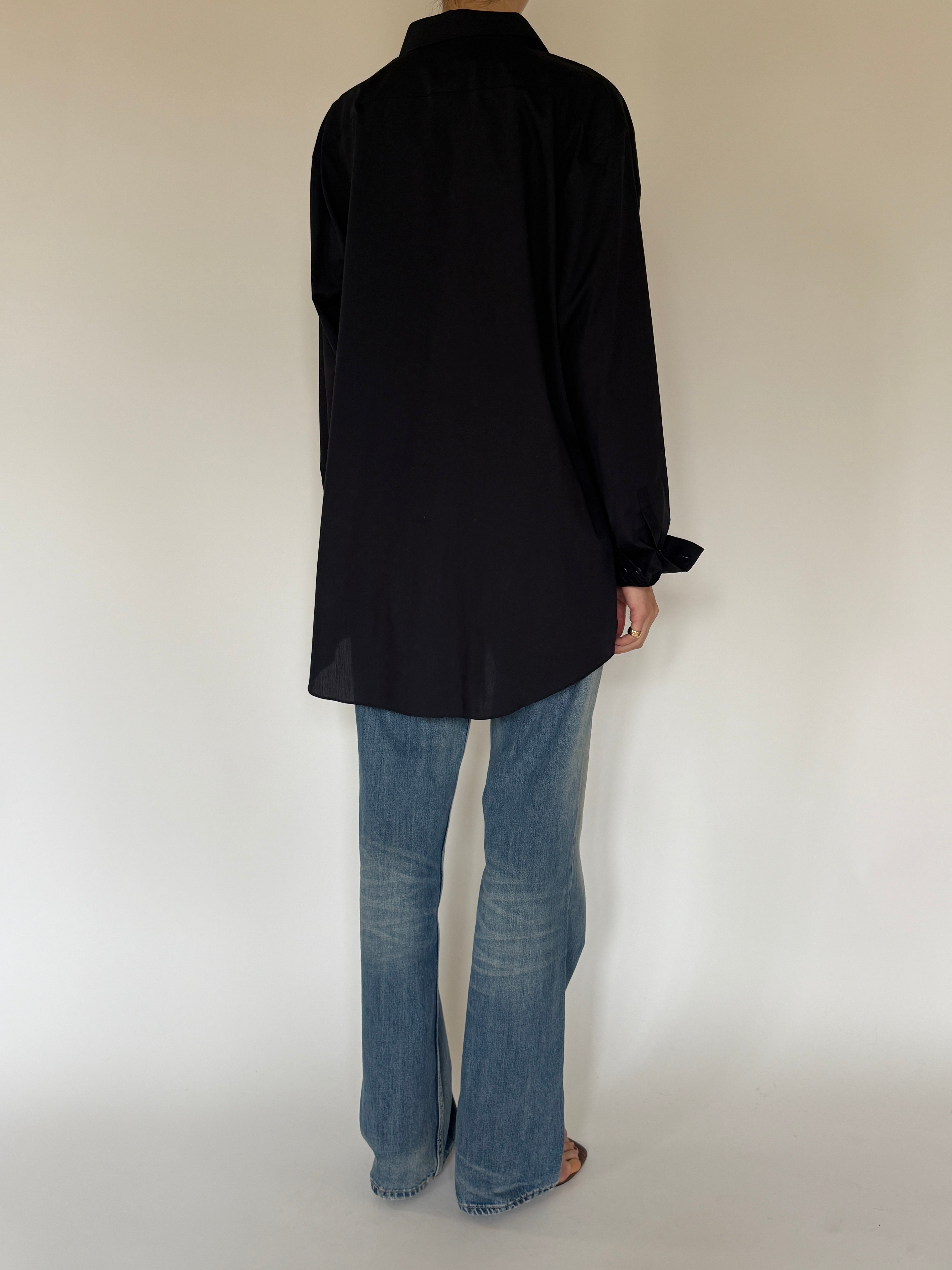 Vintage black button-up shirt back view