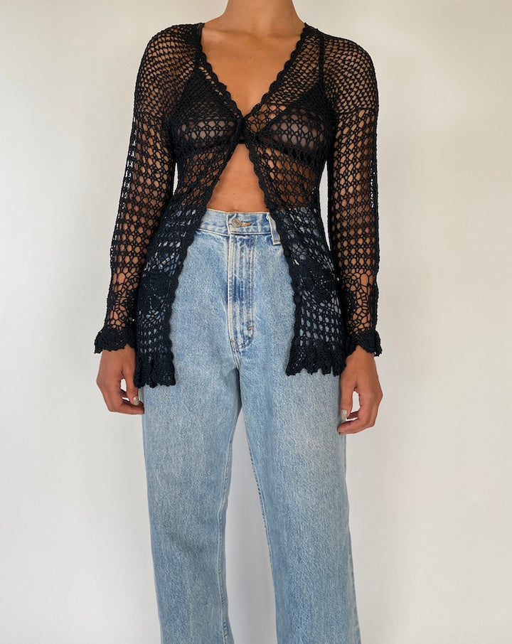 VINTAGE BLACK LONG SLEEVE KNIT TOP 2313