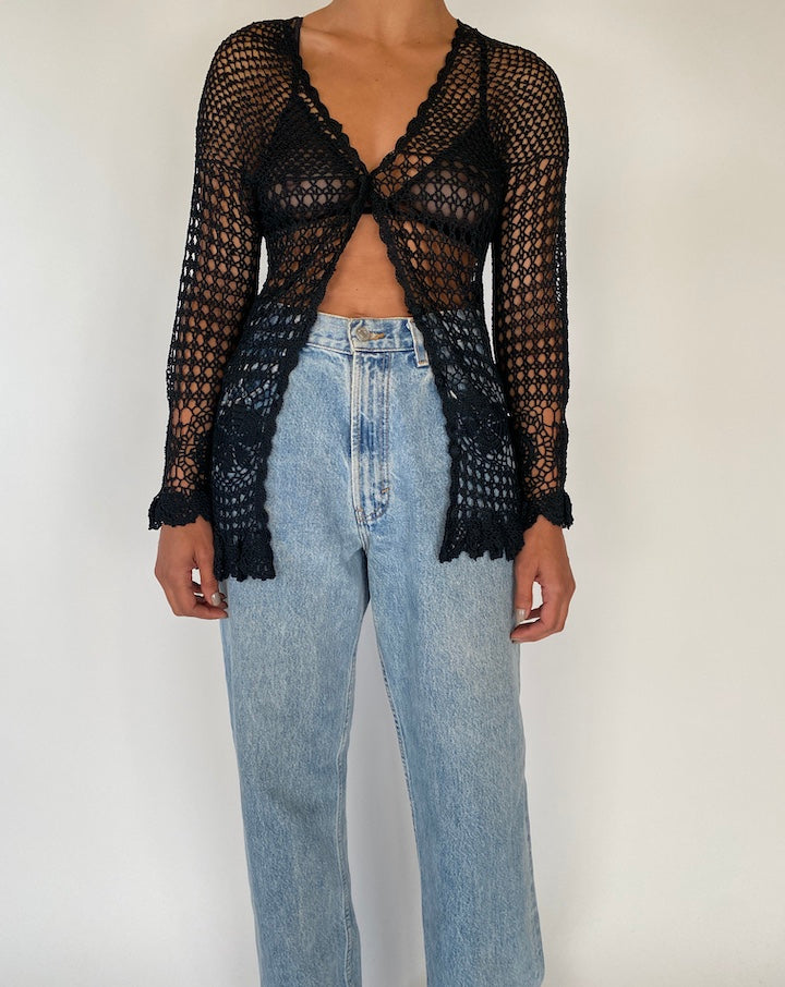 VINTAGE BLACK LONG SLEEVE KNIT TOP 2313