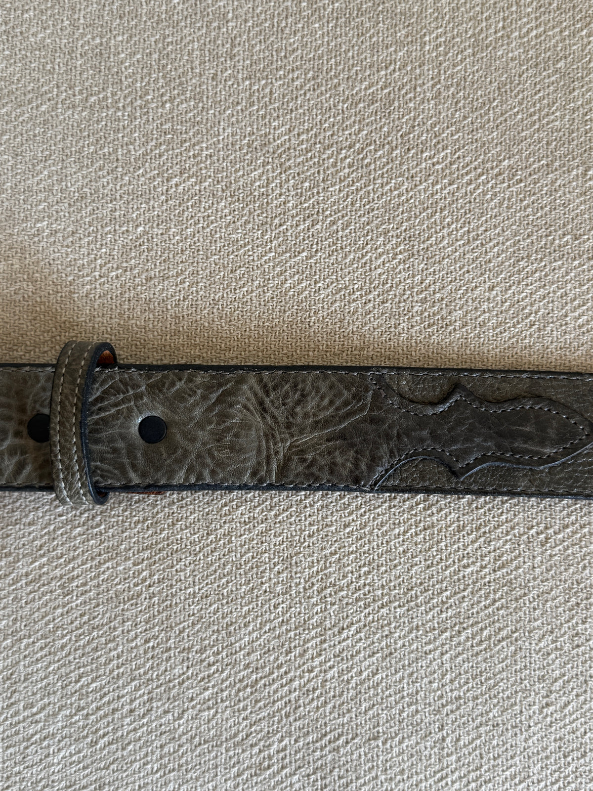 Vintage Statement Buckle Leather Belt Grey-Green