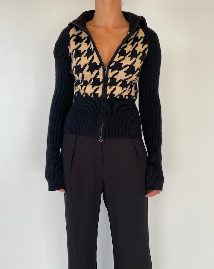 VINTAGE BLACK AND BEIGE CASHMERE KNIT CARDIGAN 2316