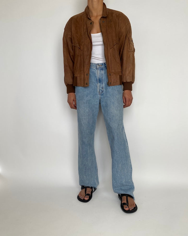 VINTAGE BOXY BROWN LEATHER JACKET 2032