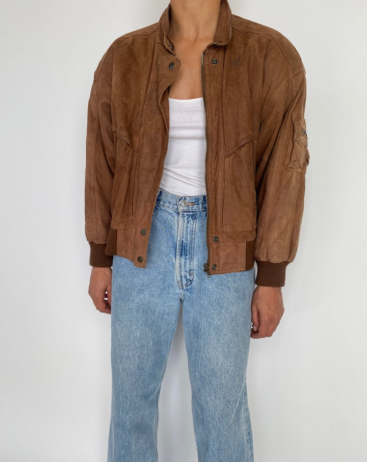 VINTAGE BOXY BROWN LEATHER JACKET 2032