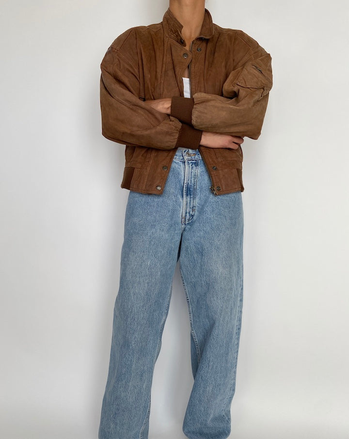 VINTAGE BOXY BROWN LEATHER JACKET 2032