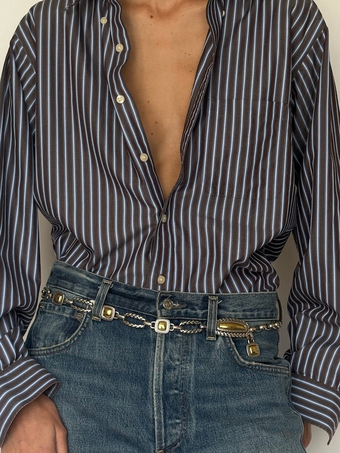 Vintage Oversized Stripe Shirt in Brown & Blue