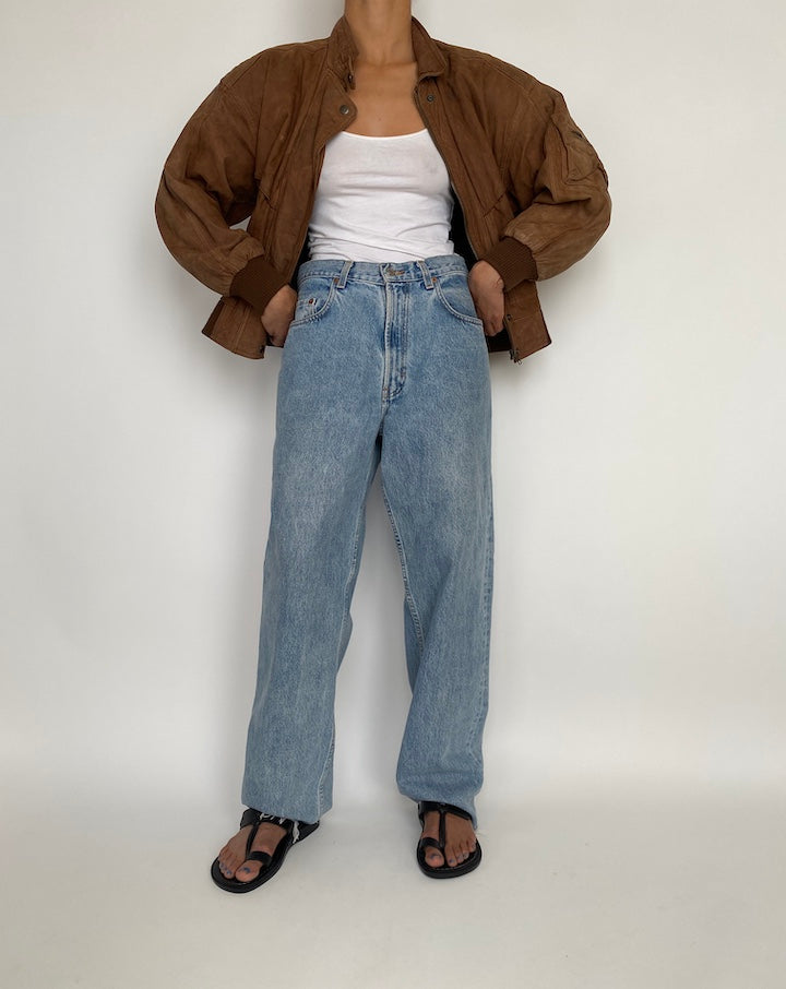 VINTAGE BOXY BROWN LEATHER JACKET 2032