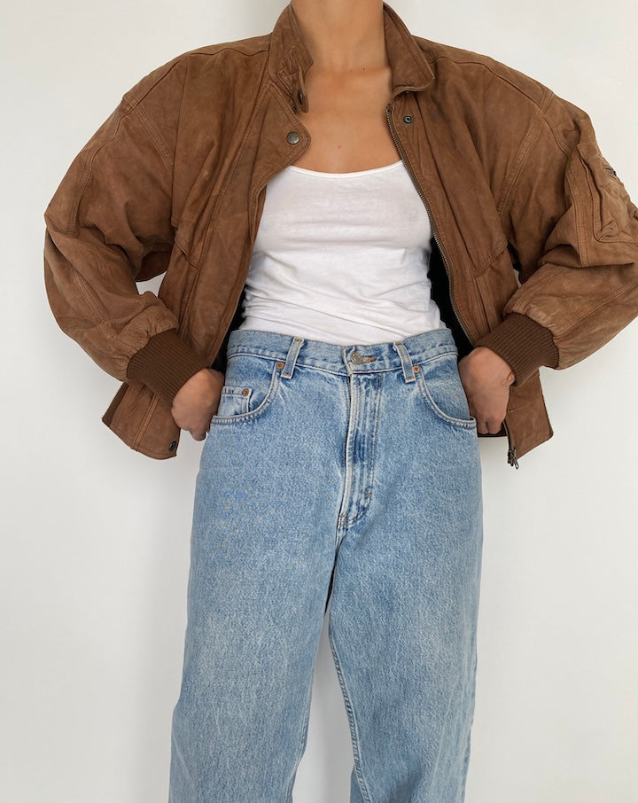 VINTAGE BOXY BROWN LEATHER JACKET 2032