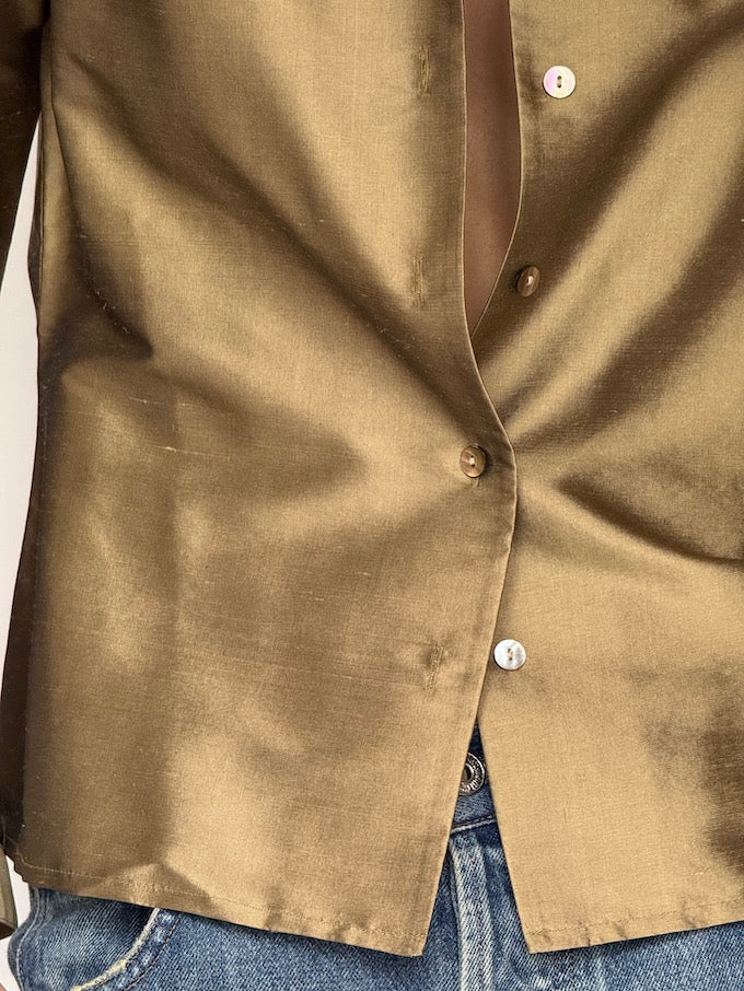 Vintage Silk Blouse in Olive Gold