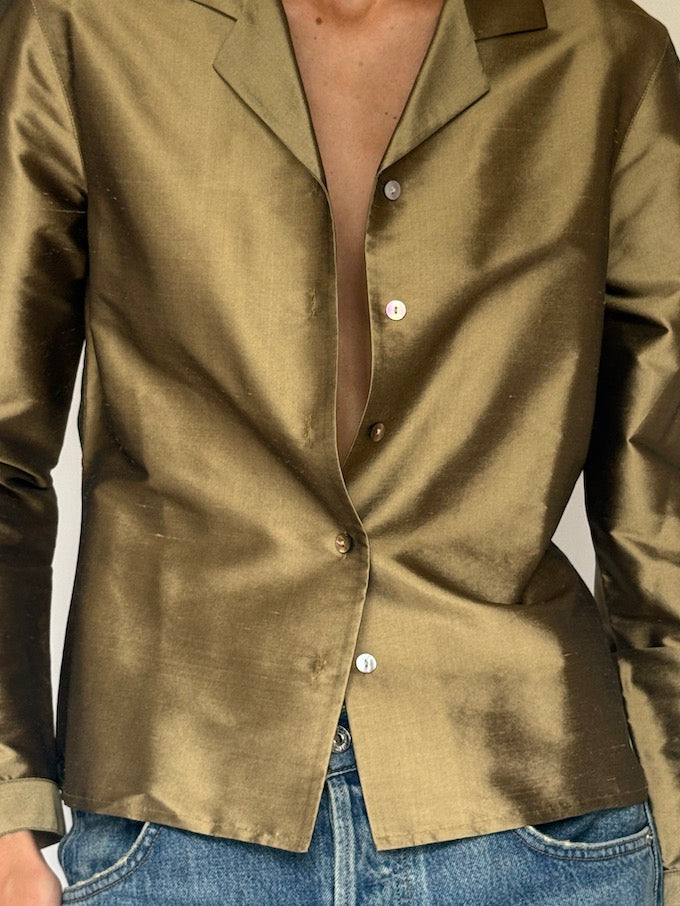 Vintage Silk Blouse in Olive Gold