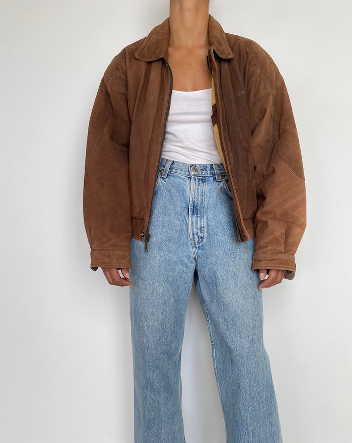 VINTAGE BOXY BROWN LEATHER JACKET 2833
