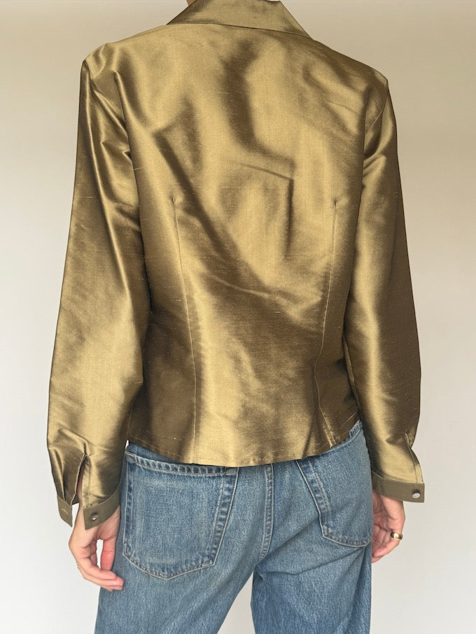 Vintage Silk Blouse in Olive Gold