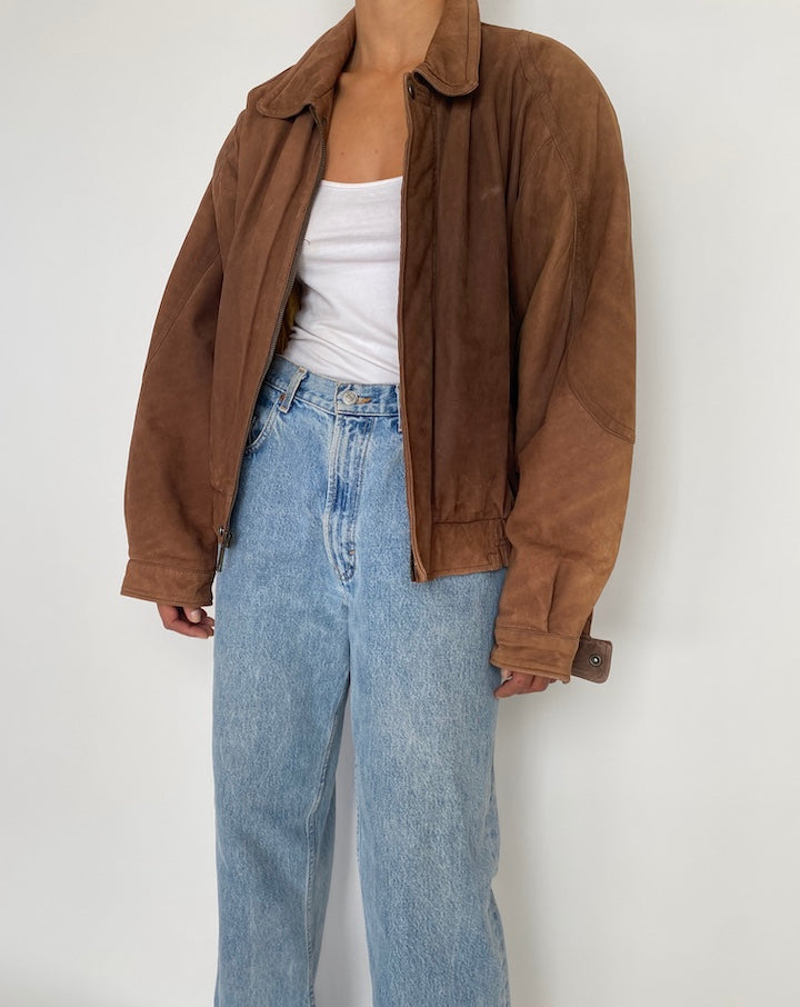 VINTAGE BOXY BROWN LEATHER JACKET 2833