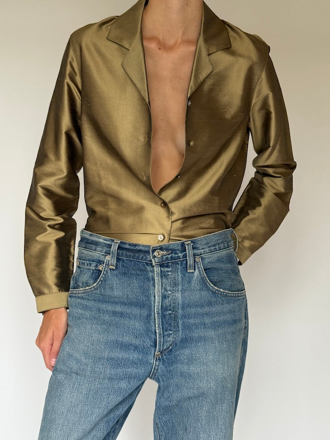 Vintage Silk Blouse in Olive Gold