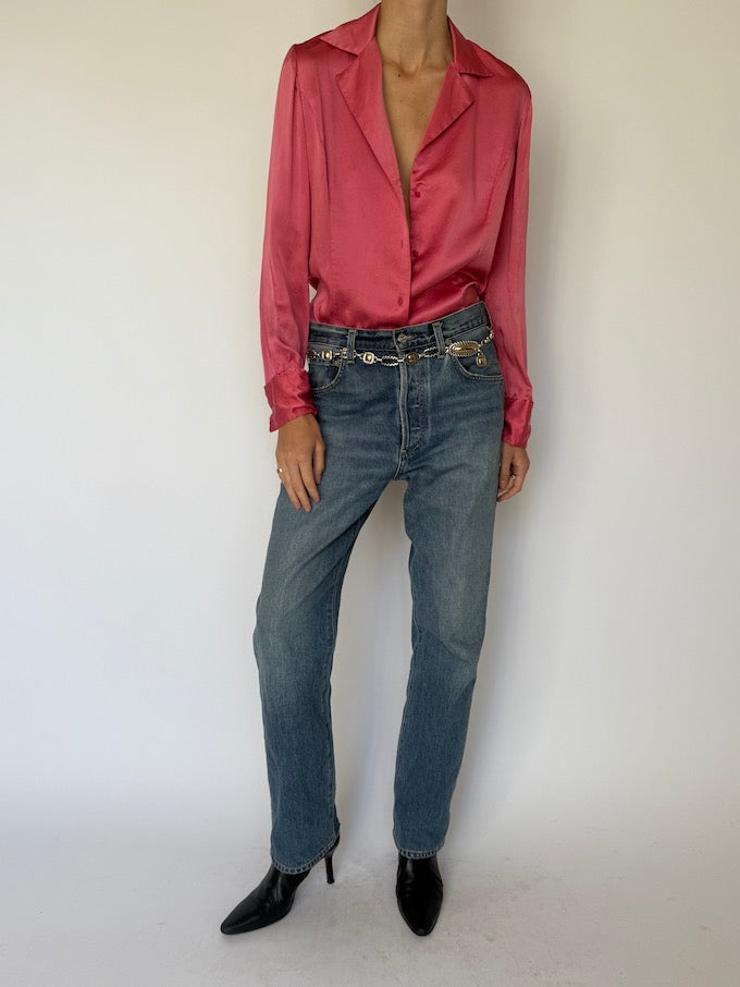 Vintage 100% Silk Blouse Pink 5879