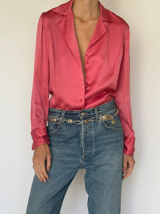 Vintage 100% Silk Blouse Pink 5879