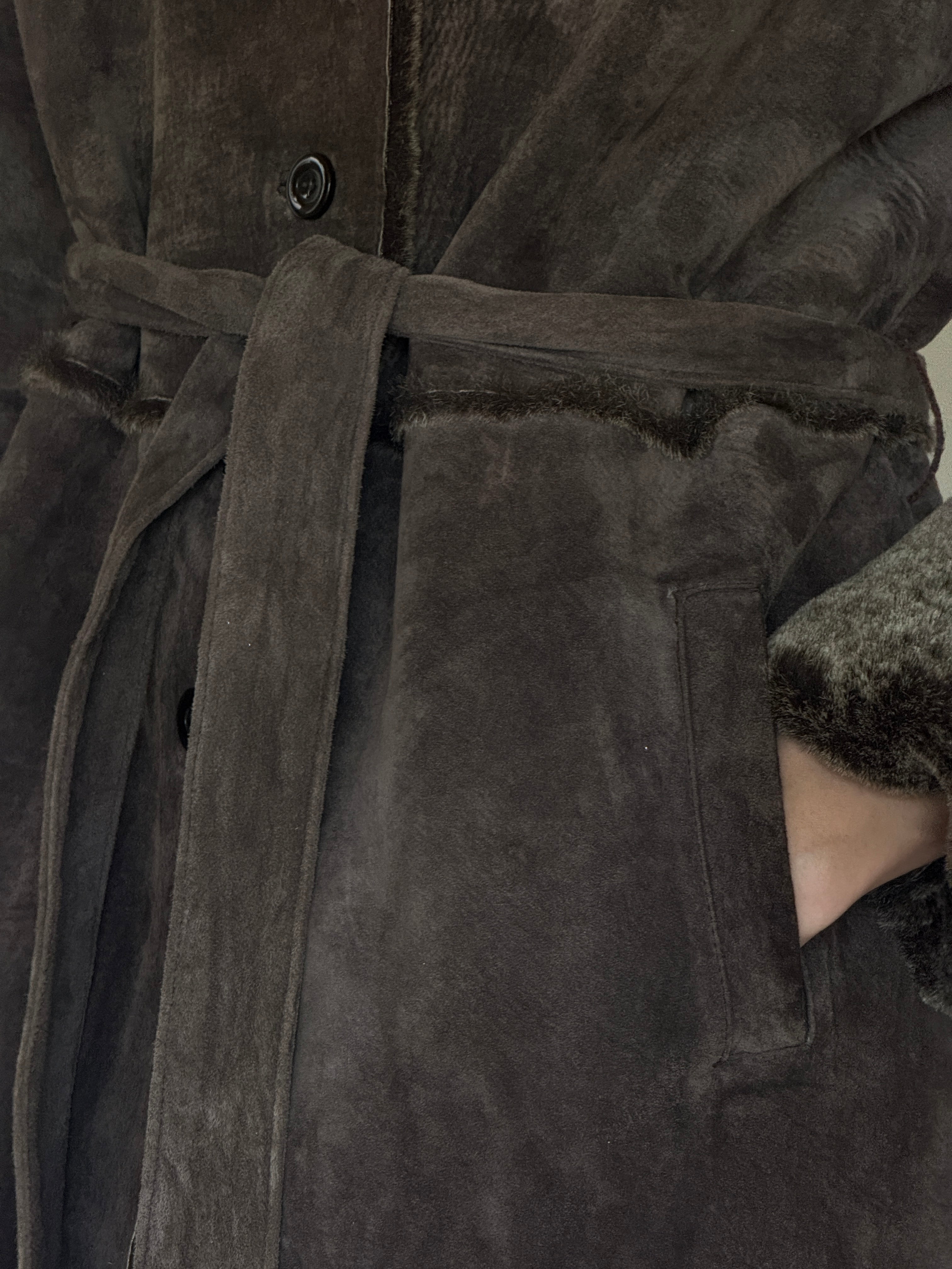 Vintage brown leather coat button detail