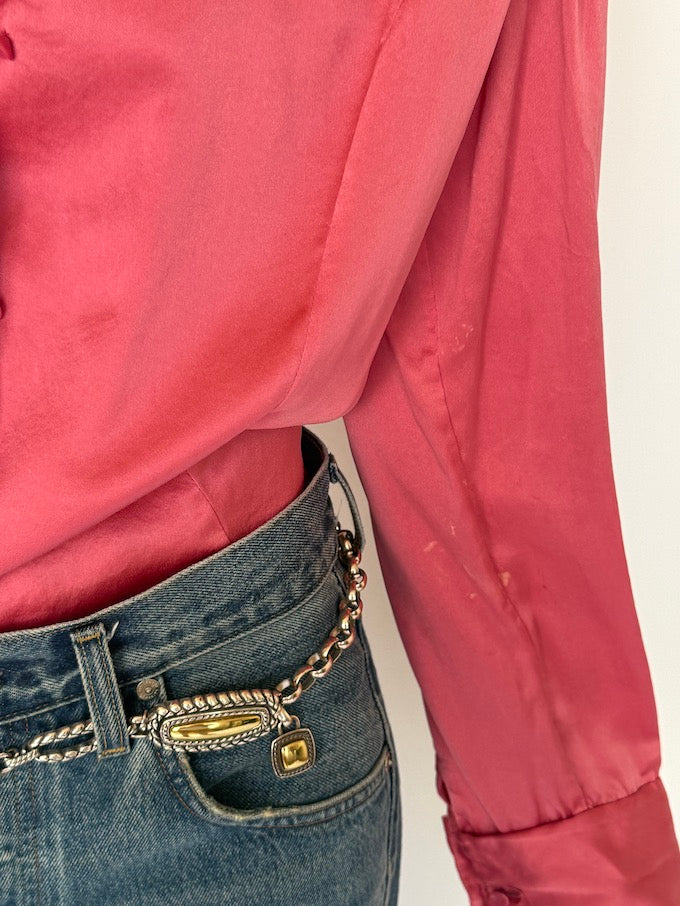 Vintage 100% Silk Blouse Pink 5879