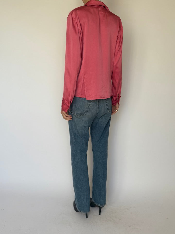 Vintage 100% Silk Blouse Pink 5879