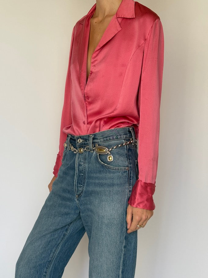 Vintage 100% Silk Blouse Pink 5879