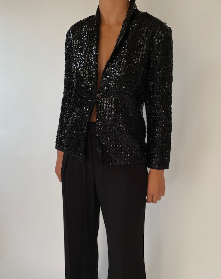 VINTAGE BLACK SEQUIN CARDIGAN 2329