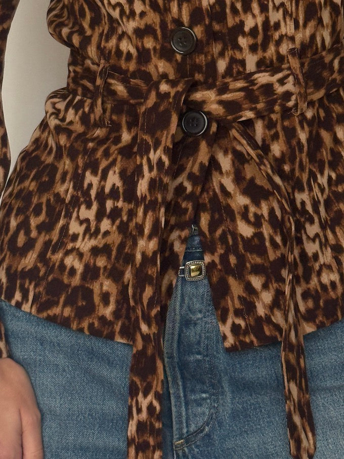 Vintage Leopard Print Belted Blazer Brown 6627