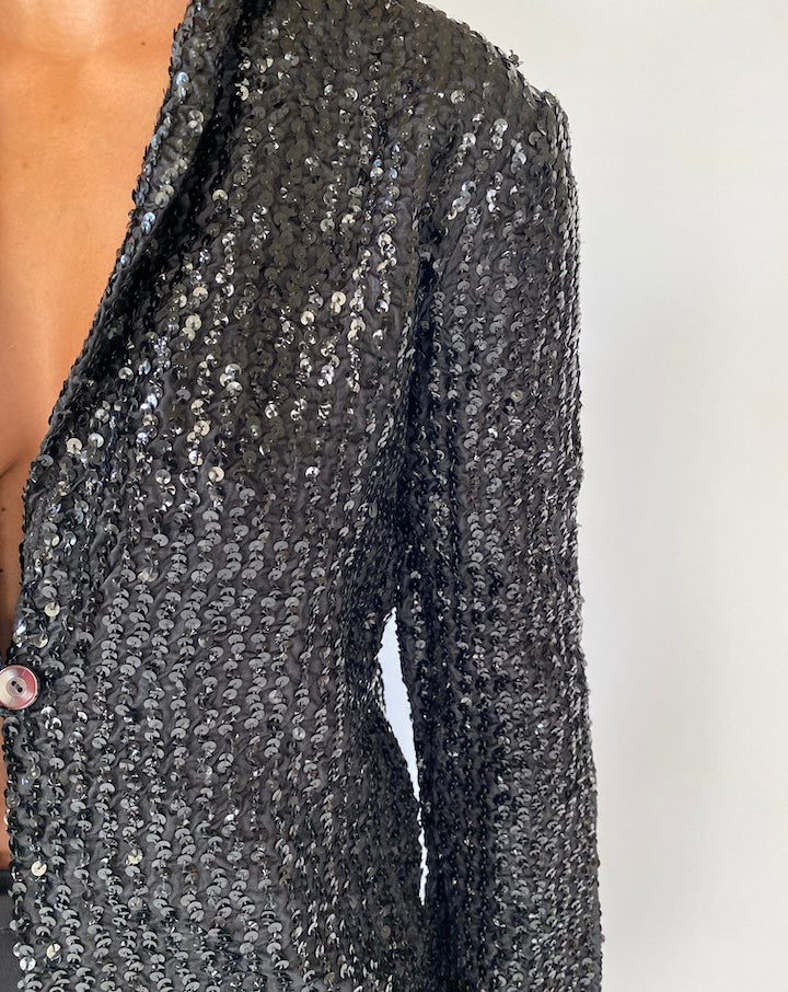 VINTAGE BLACK SEQUIN CARDIGAN 2329