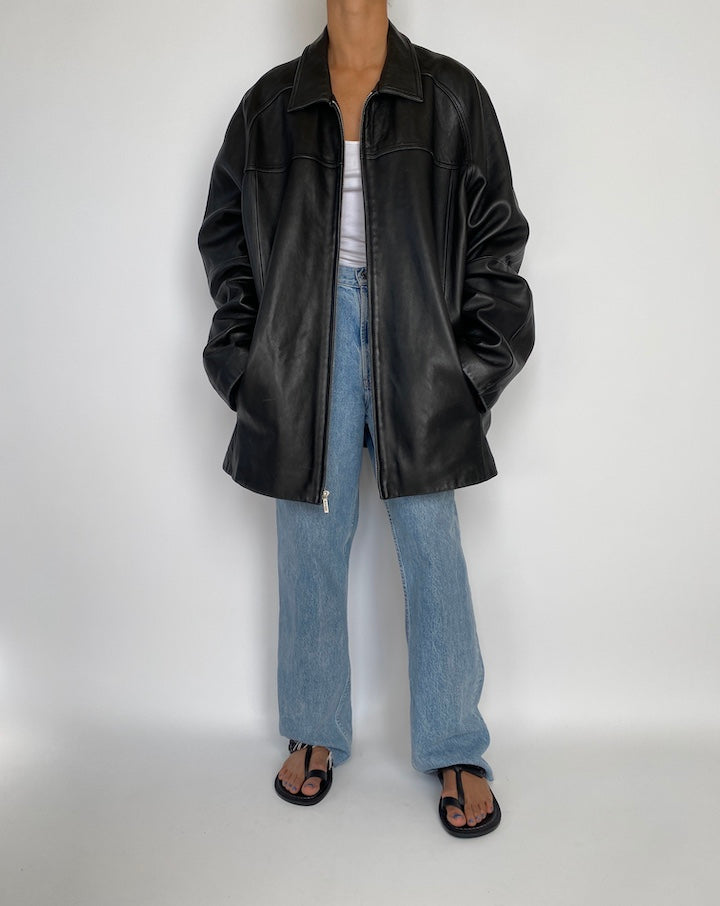 VINTAGE BLACK OVERSIZED LEATHER JACKET 2838