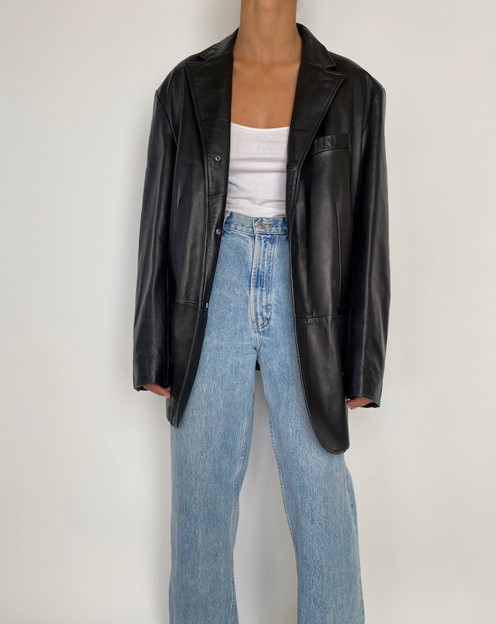 VINTAGE OVERSIZED BLACK LEATHER JACKET 2839