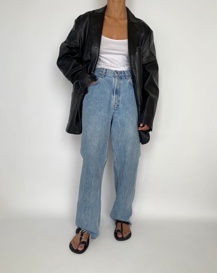 VINTAGE OVERSIZED BLACK LEATHER JACKET 2839