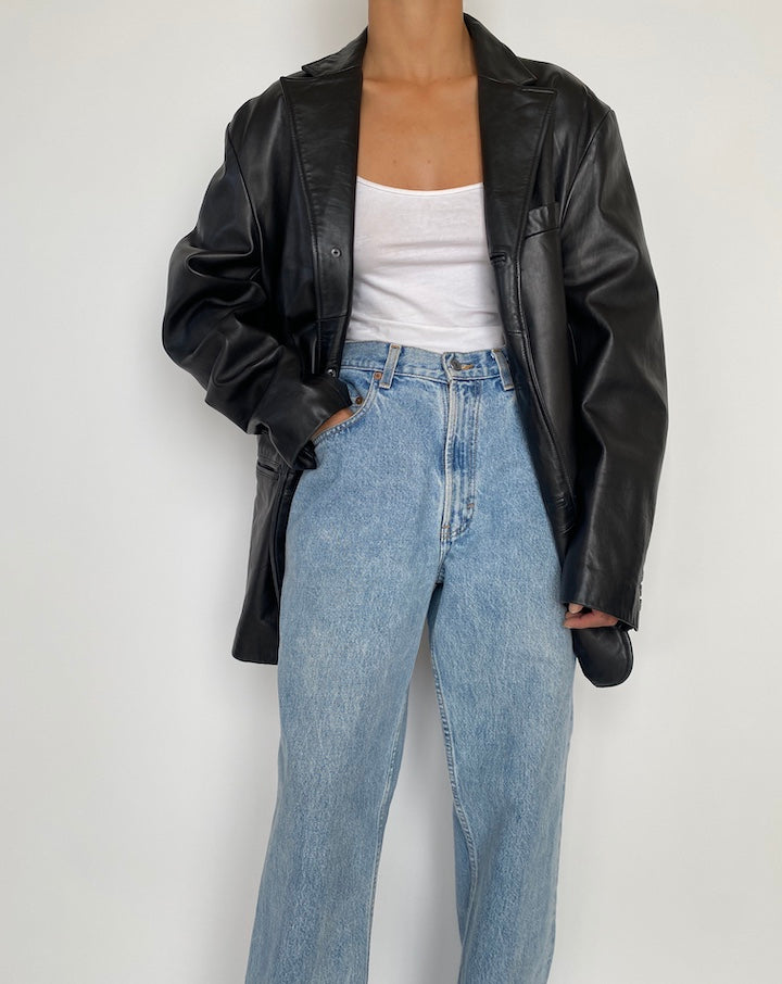 VINTAGE OVERSIZED BLACK LEATHER JACKET 2839