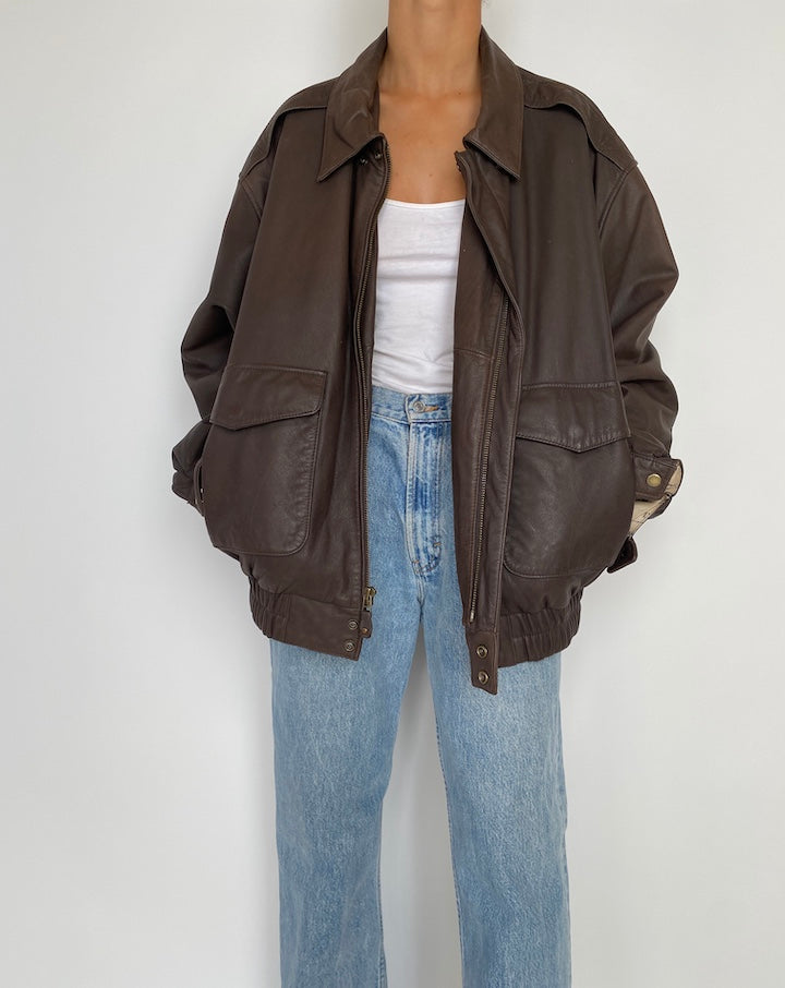 VINTAGE OVERSIZED BROWN LEATHER JACKET 2840