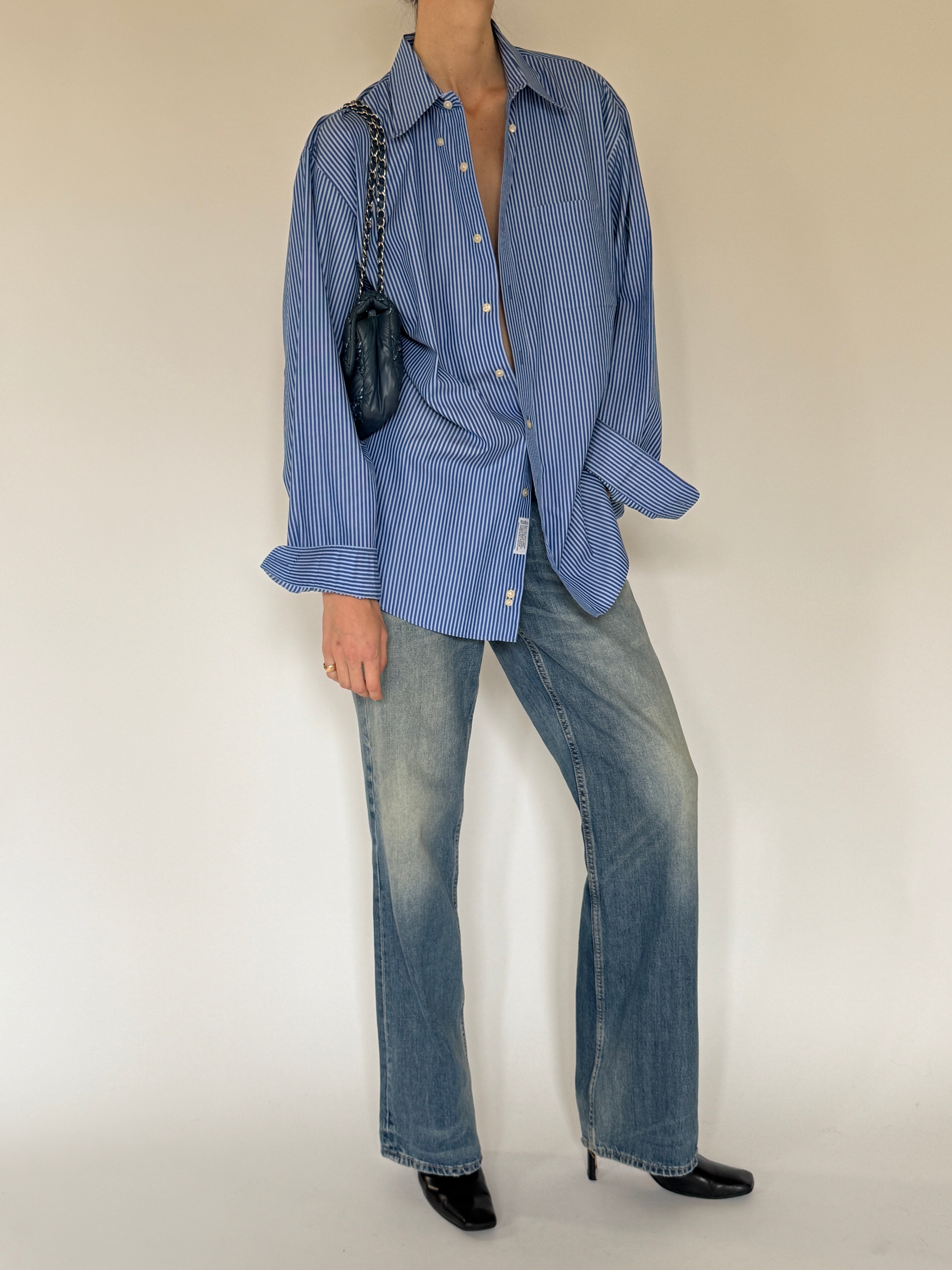 Vintage blue striped shirt front view