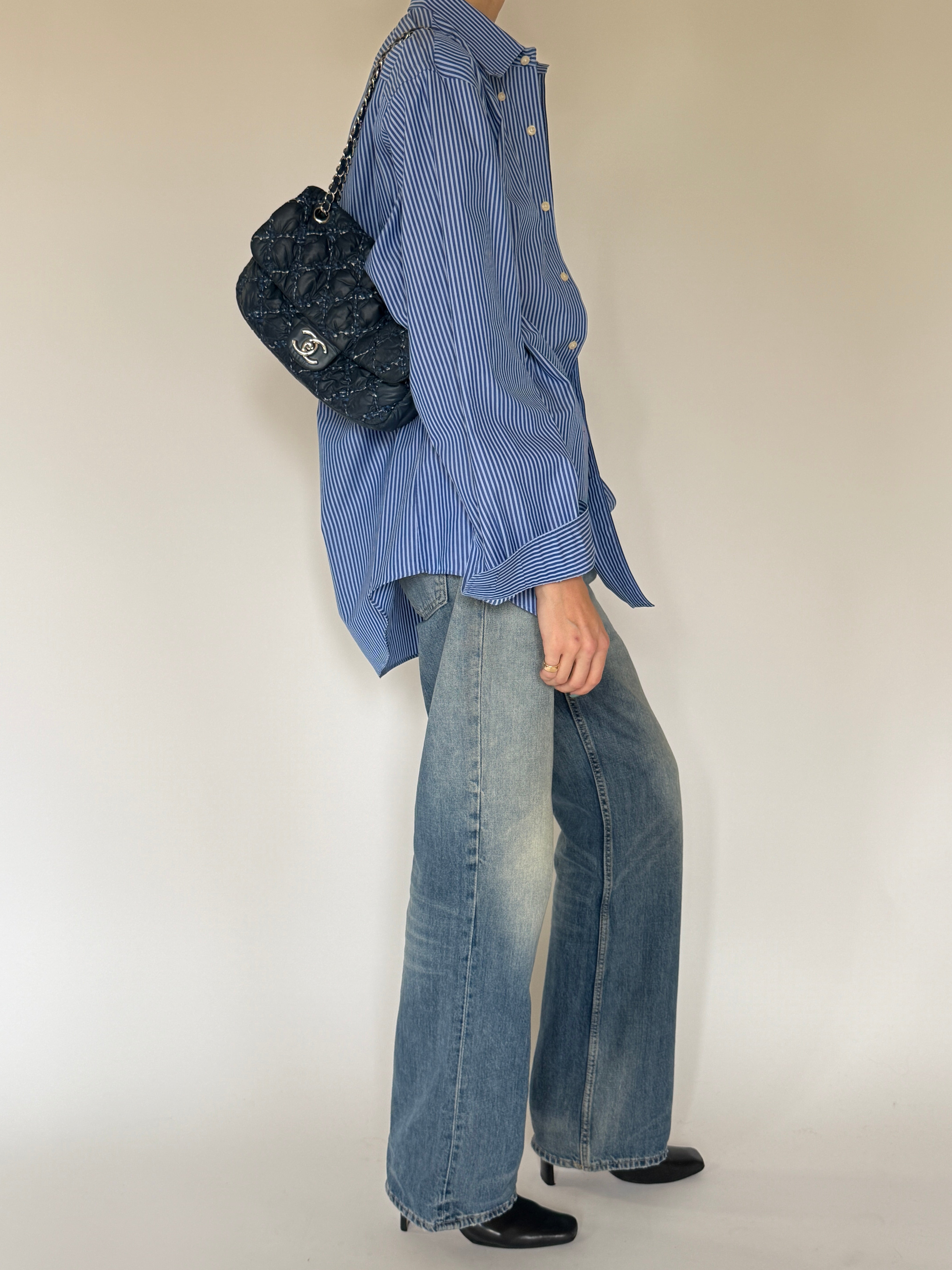 Vintage blue striped shirt side view