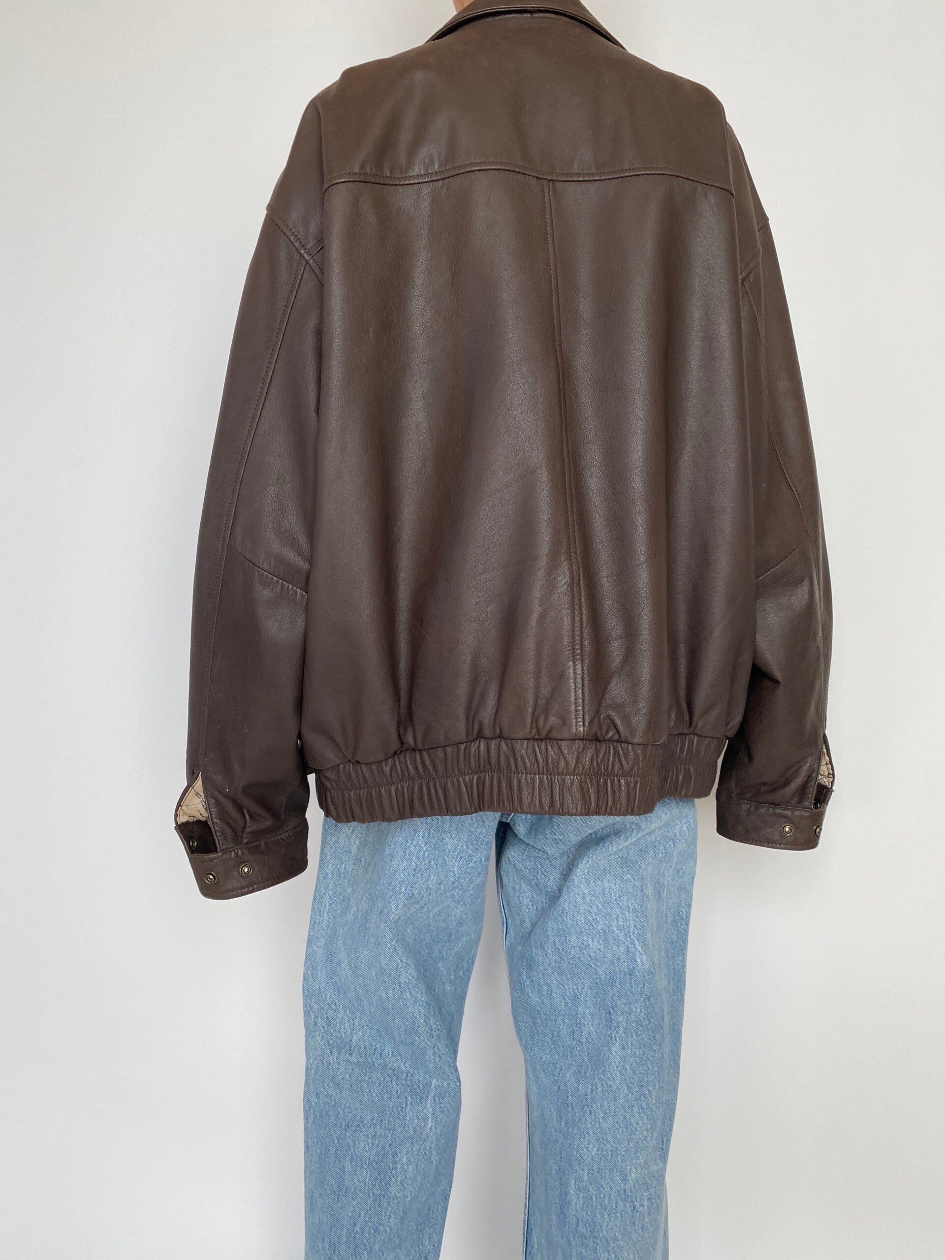 VINTAGE OVERSIZED BROWN LEATHER JACKET 2840