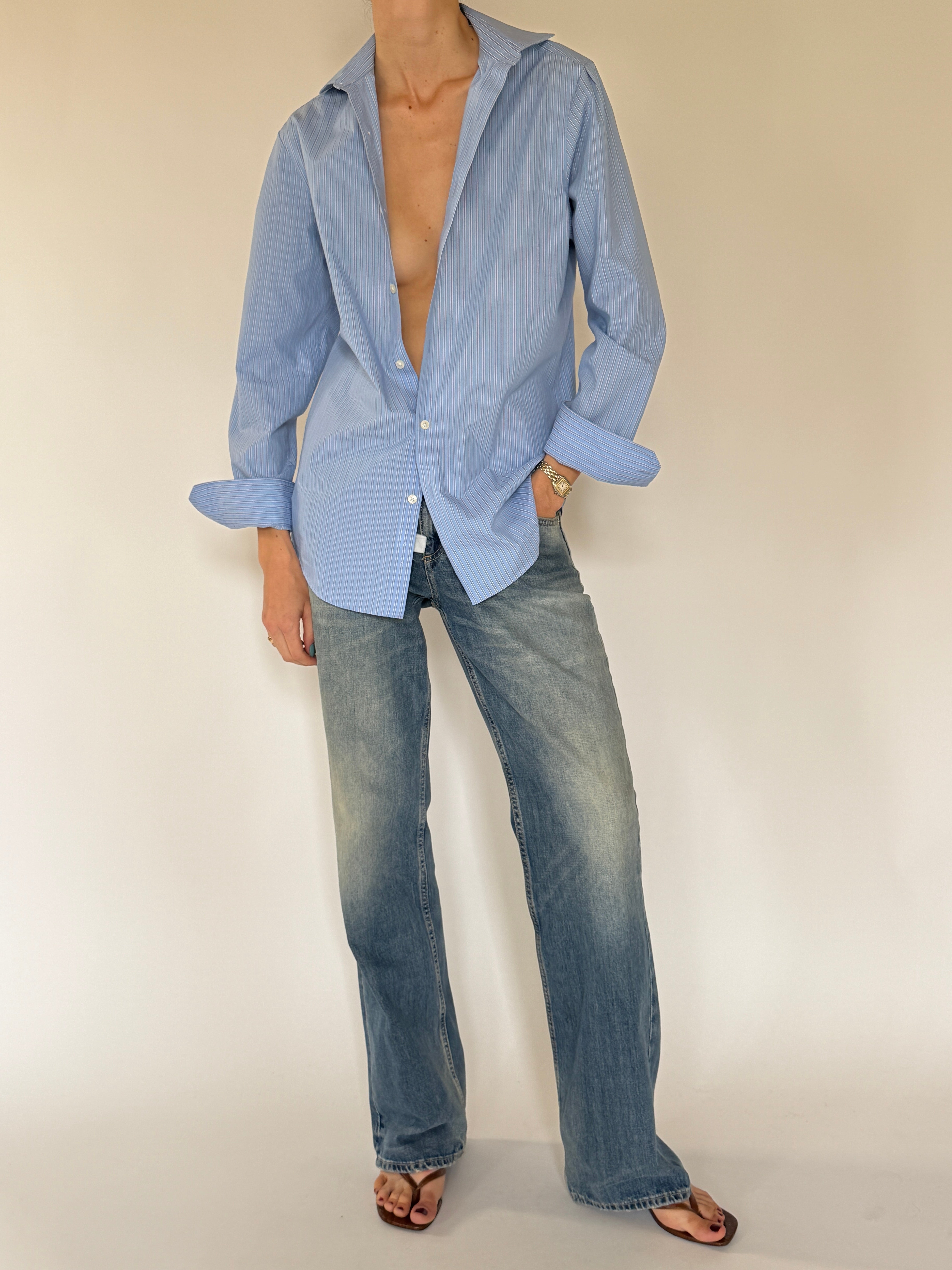 Vintage blue striped oversized shirt full view