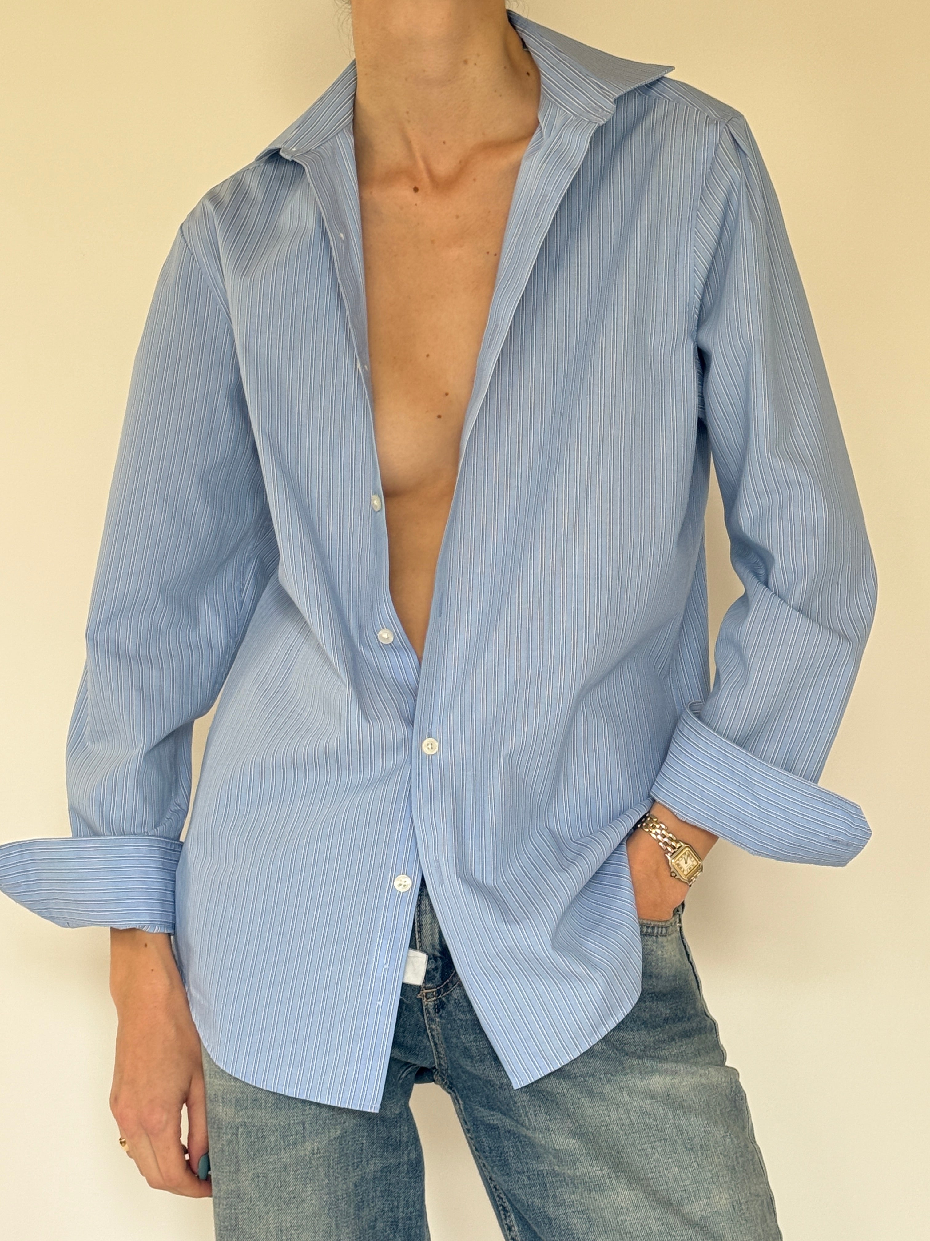Vintage blue striped shirt front view