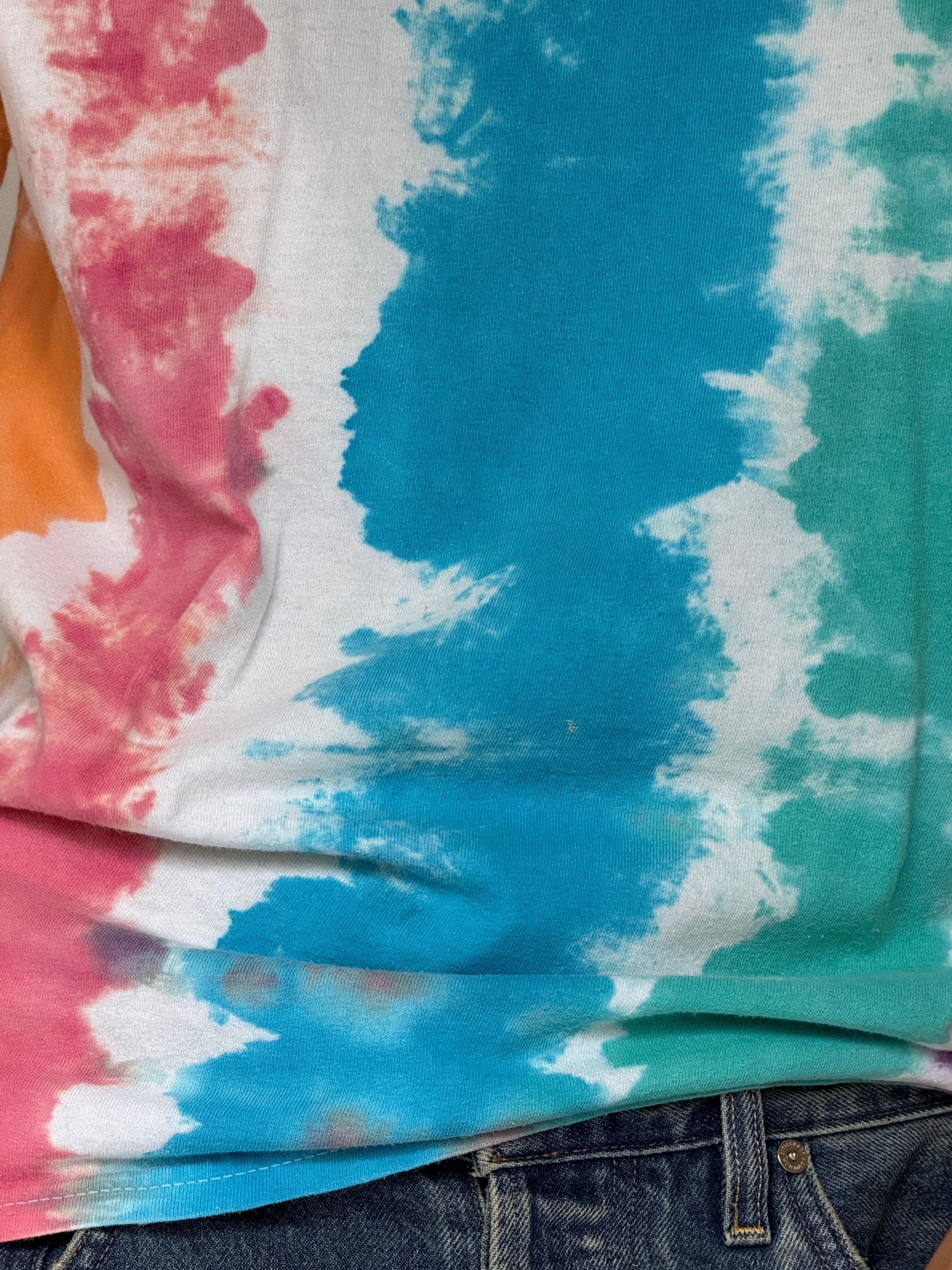VINTAGE TIE-DYE T-SHIRT IN BLUE, PINK, GREEN & WHITE