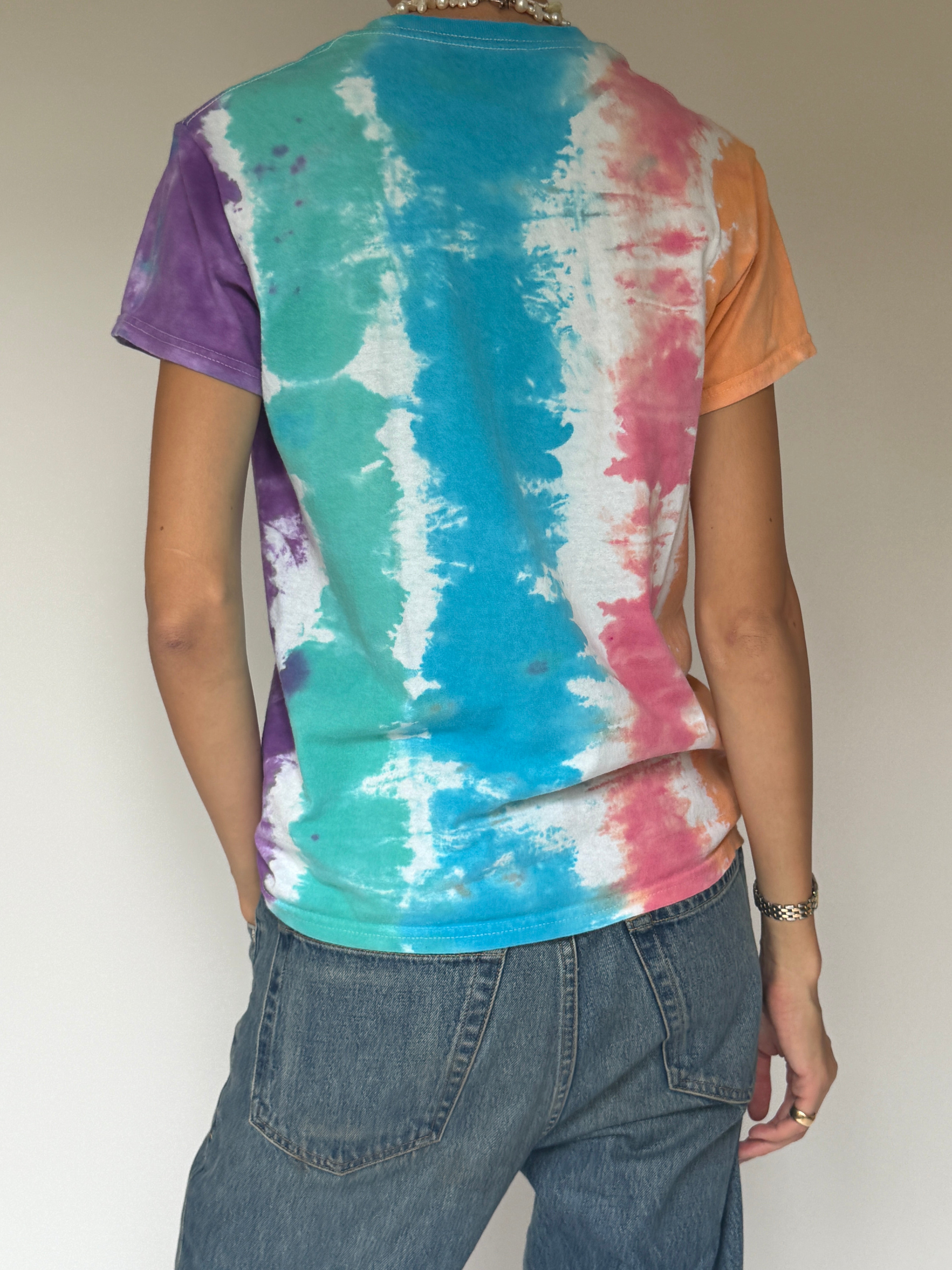 VINTAGE TIE-DYE T-SHIRT IN BLUE, PINK, GREEN & WHITE