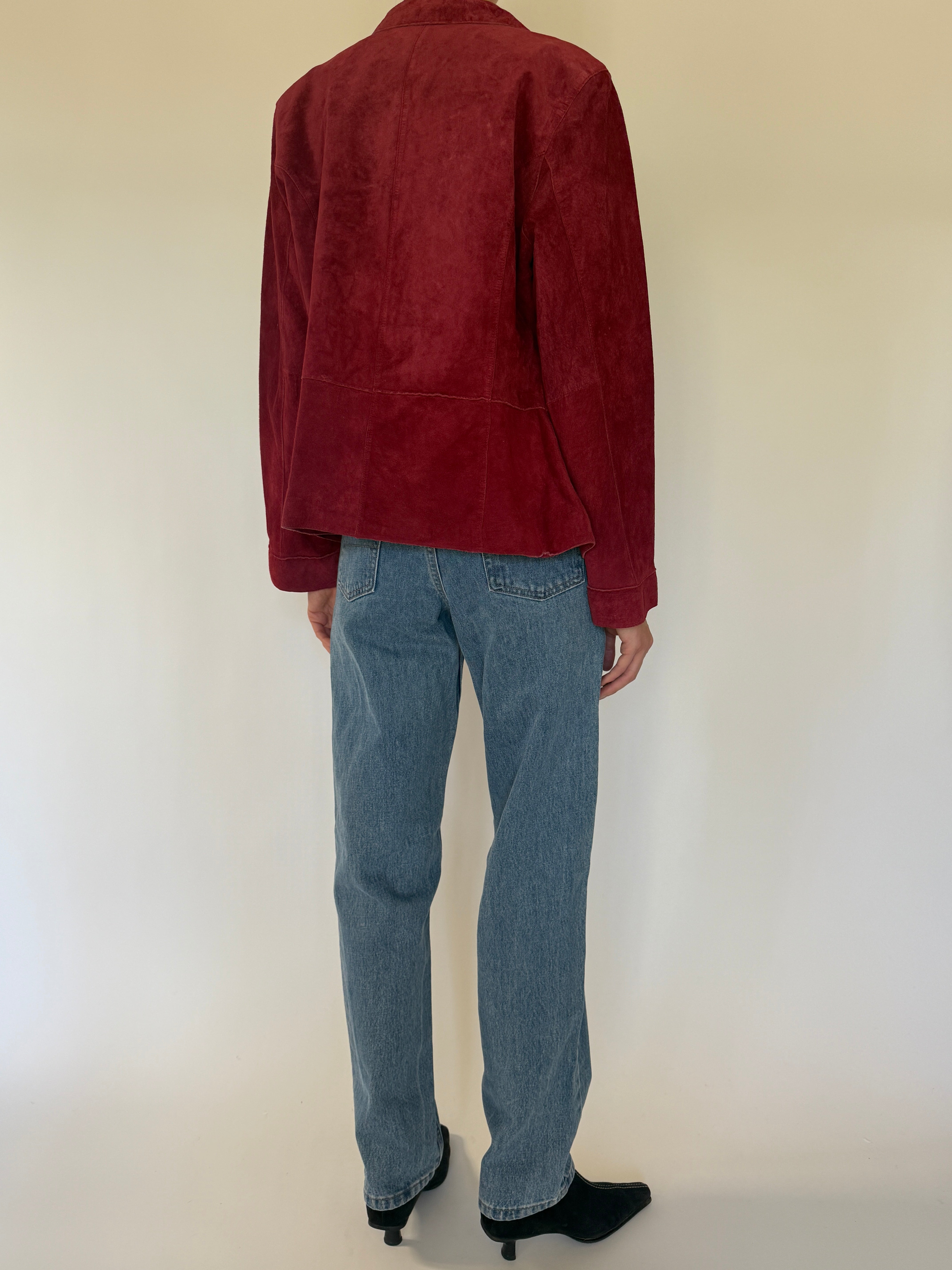 Vintage red suede leather jacket back view