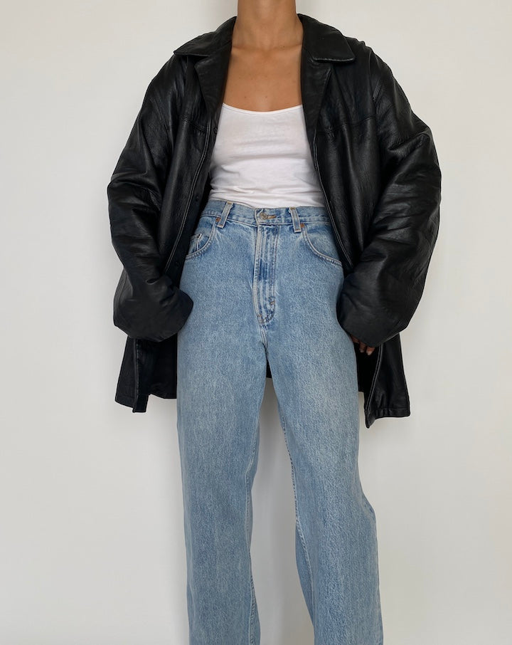 VINTAGE OVERSIZED BLACK LEATHER JACKET 2843