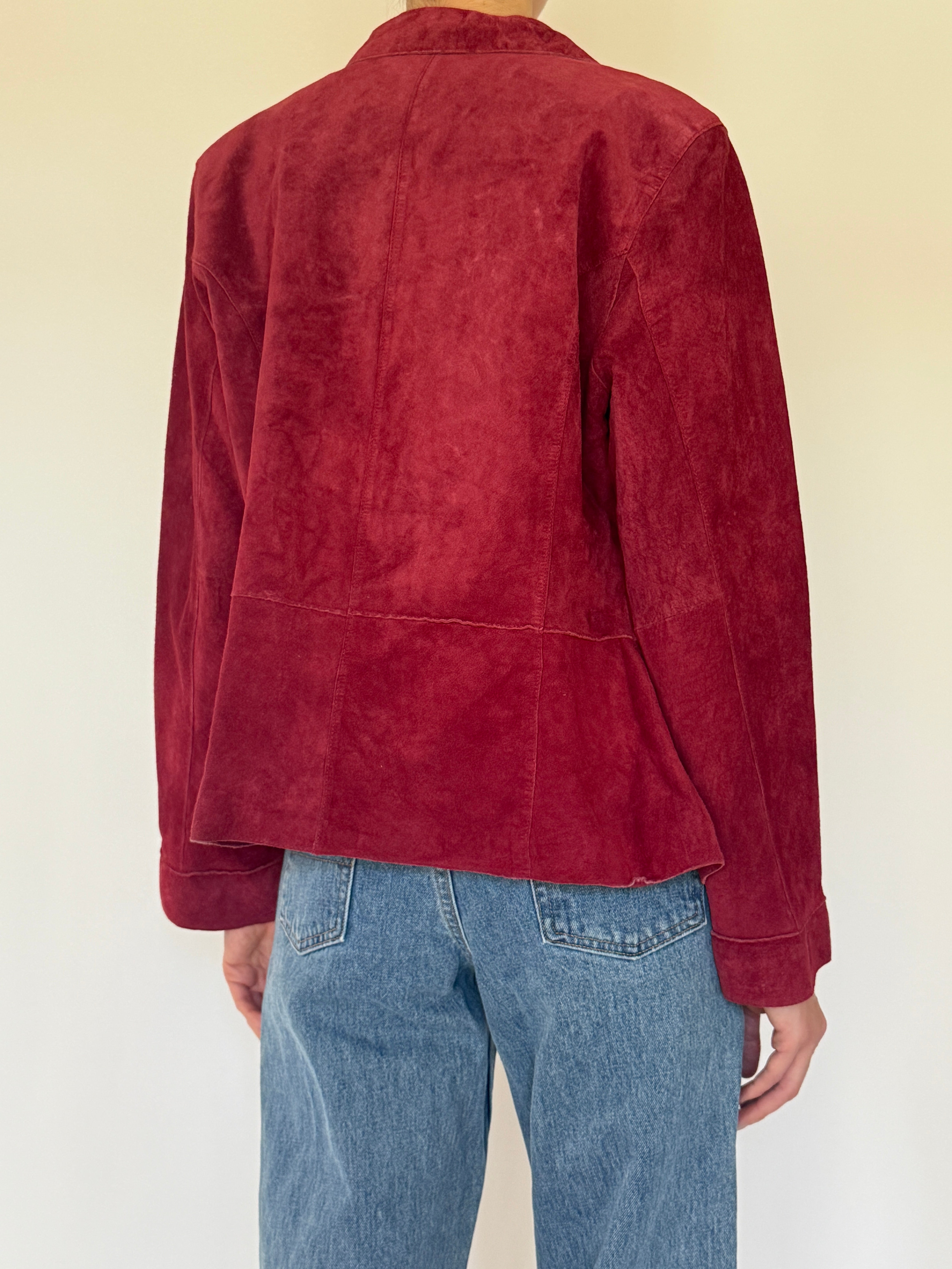 Vintage red suede leather jacket back view