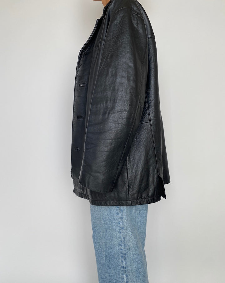 VINTAGE OVERSIZED BLACK LEATHER JACKET 2843