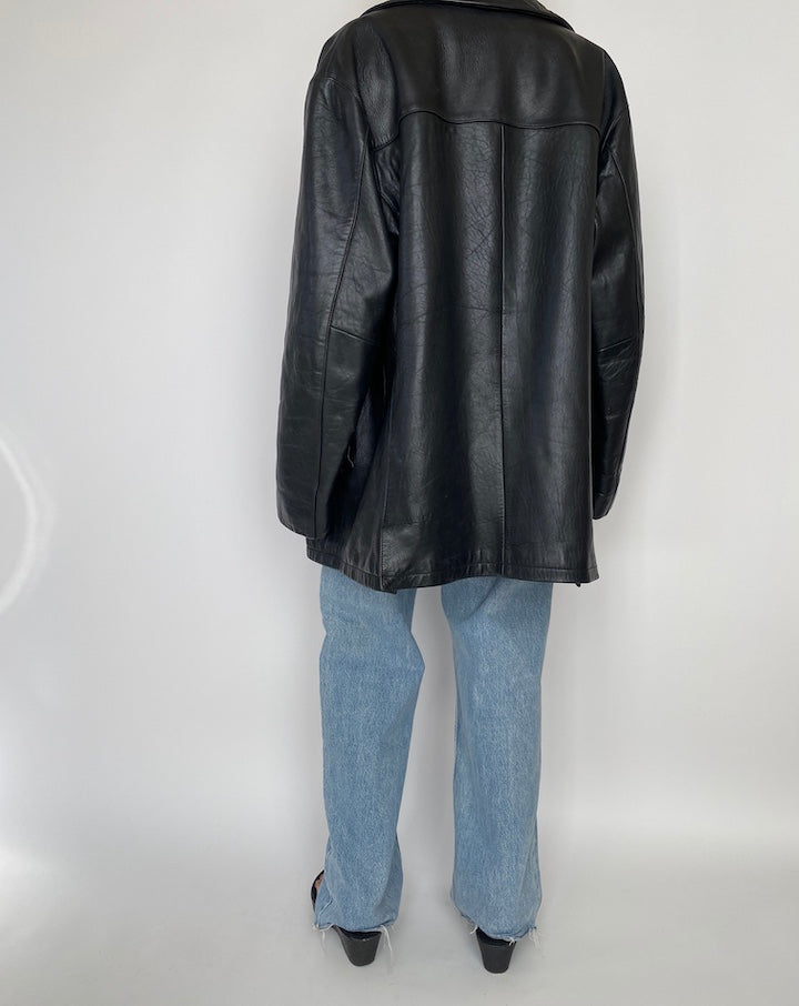 VINTAGE OVERSIZED BLACK LEATHER JACKET 2843